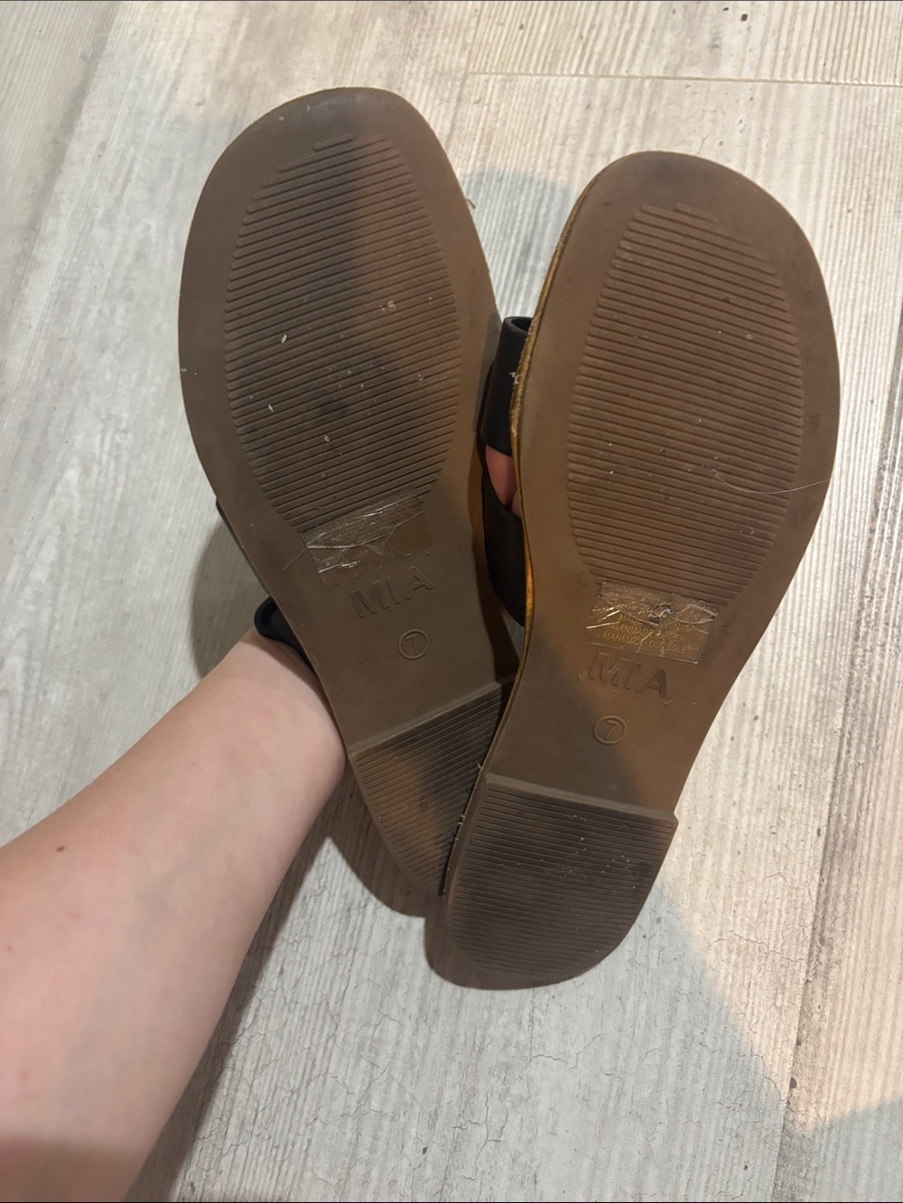 MIA Black Double Strap Slide Sandals with Brown Footbed - Picture 5 of 7